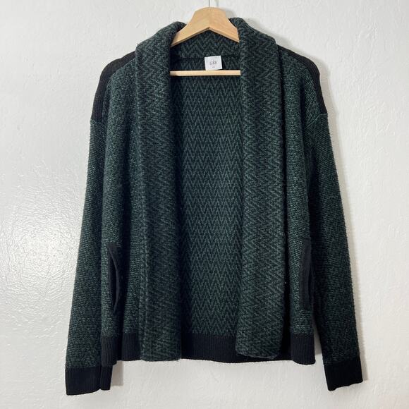 Cabi SMALL Green Black Chevron Knit Cardigan Sweater Long Sleeve Open Front - Picture 1 of 8